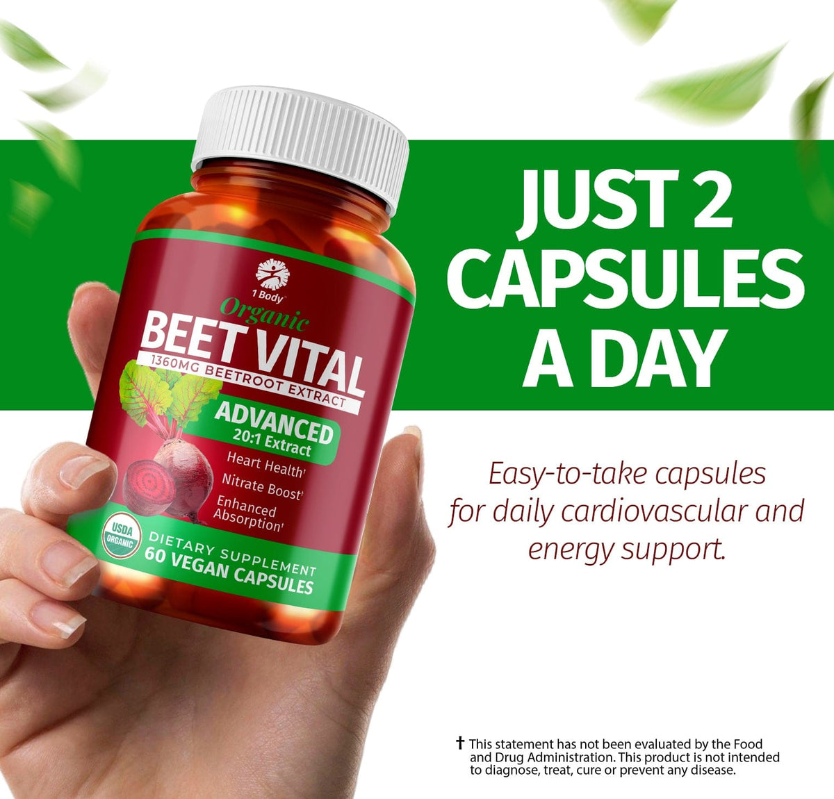 1 Body Beet Vital Organic Beet Root Capsules, 1360mg, 20:1 Concentrated ...