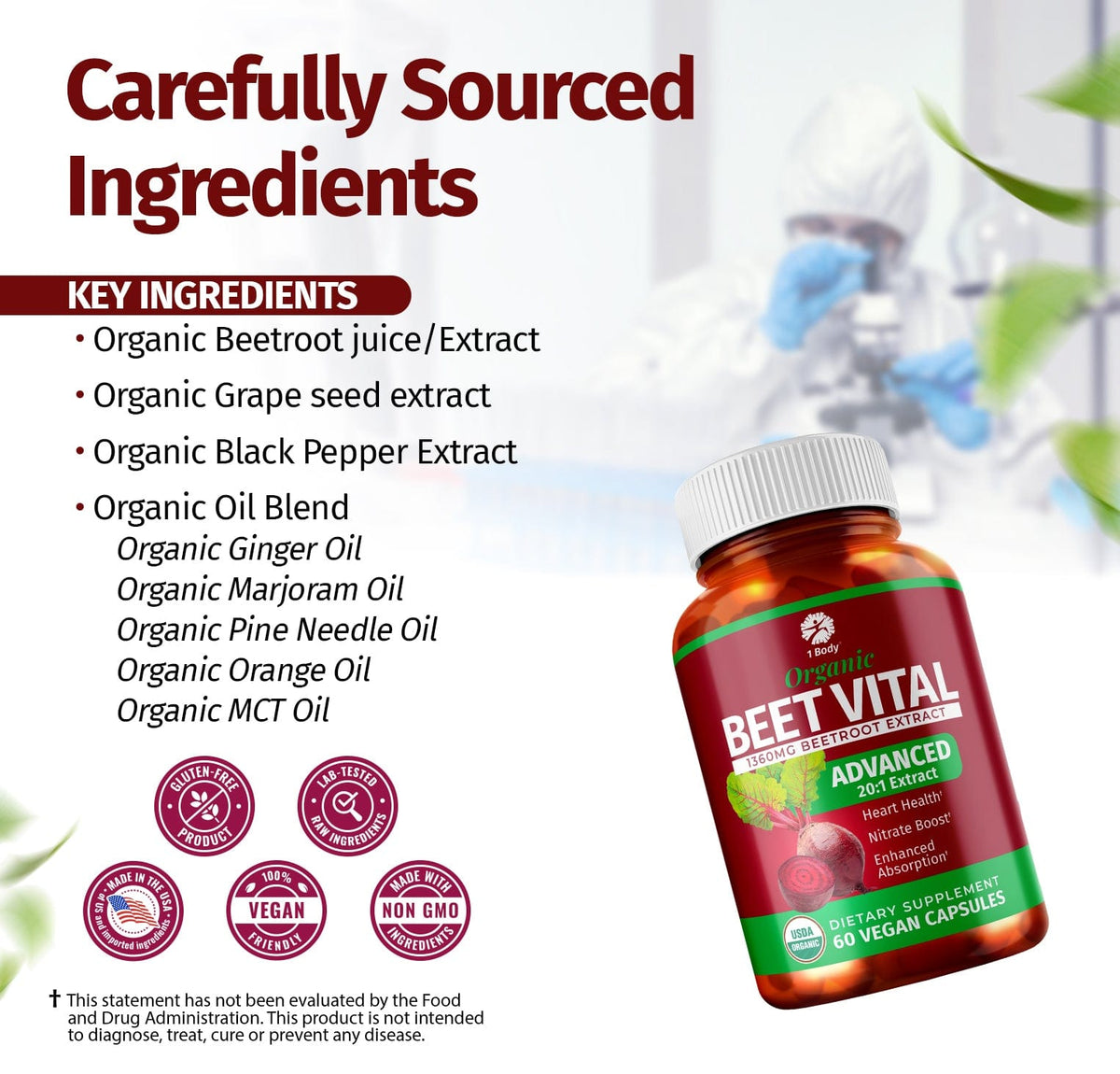 1 Body Beet Vital Organic Beet Root Capsules, 1360mg, 20:1 Concentrated ...