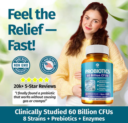 Probiotics 60B CFU with Prebiotics, Enzymes & Zinc