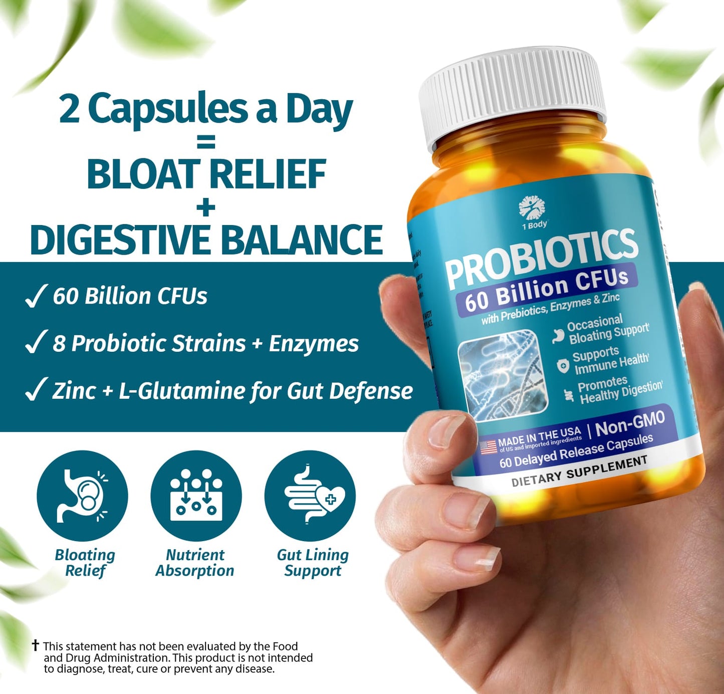 Probiotics 60B CFU with Prebiotics, Enzymes & Zinc