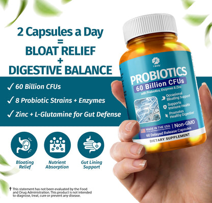 Probiotics 60B CFU with Prebiotics, Enzymes & Zinc