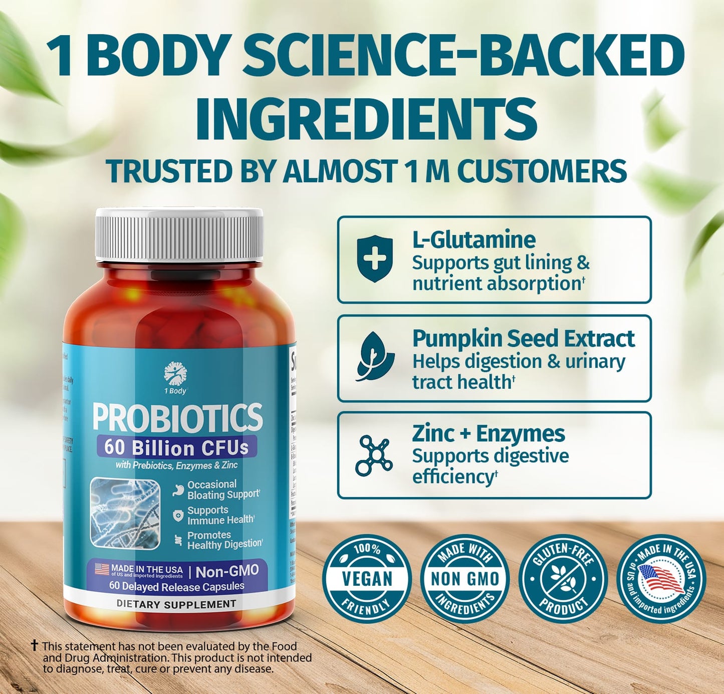 Probiotics 60B CFU with Prebiotics, Enzymes & Zinc