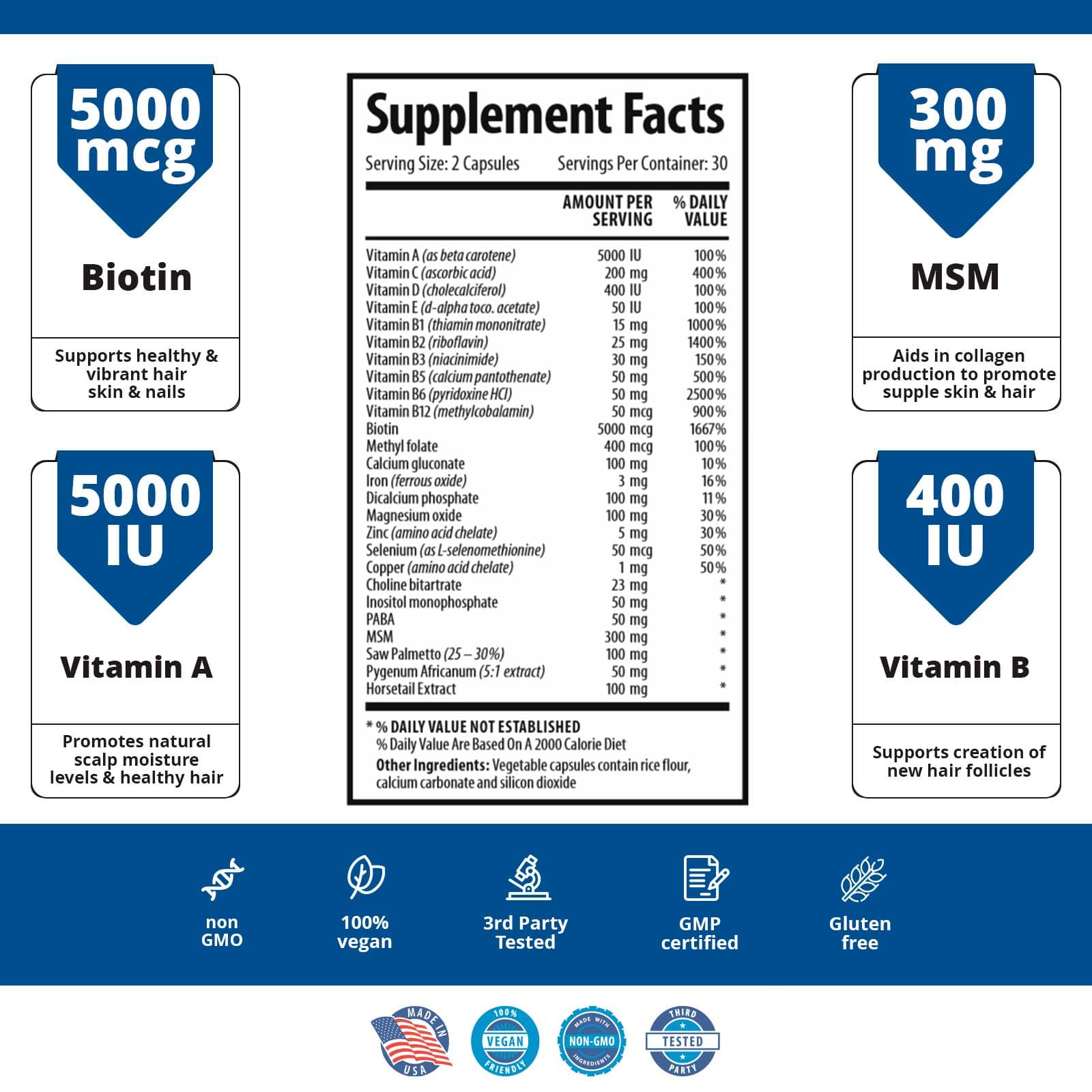 Hair, Skin & Nails Supplement Facts